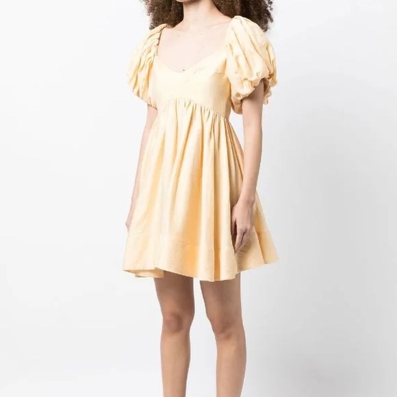 Acler Yellow Flared Mini Dress with Puff Sleeve US 4 - Picture 4 of 5